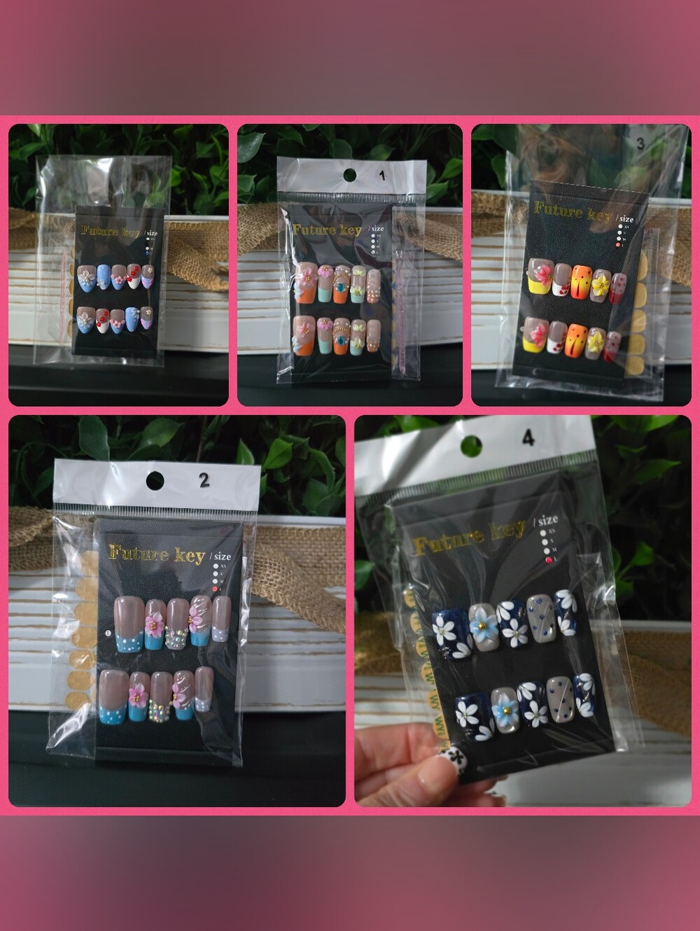 Set of 5 Large Premium Press On Nails - Brand New! Handmade Acrylic
